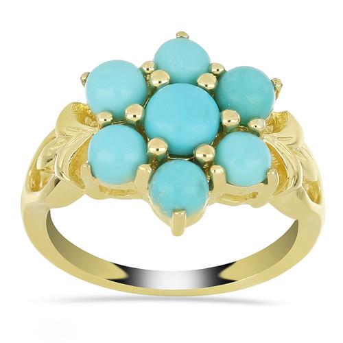 2.65 CT NATURAL BLUE TURQUOISE GOLD PLATED SILVER RING #VR033204